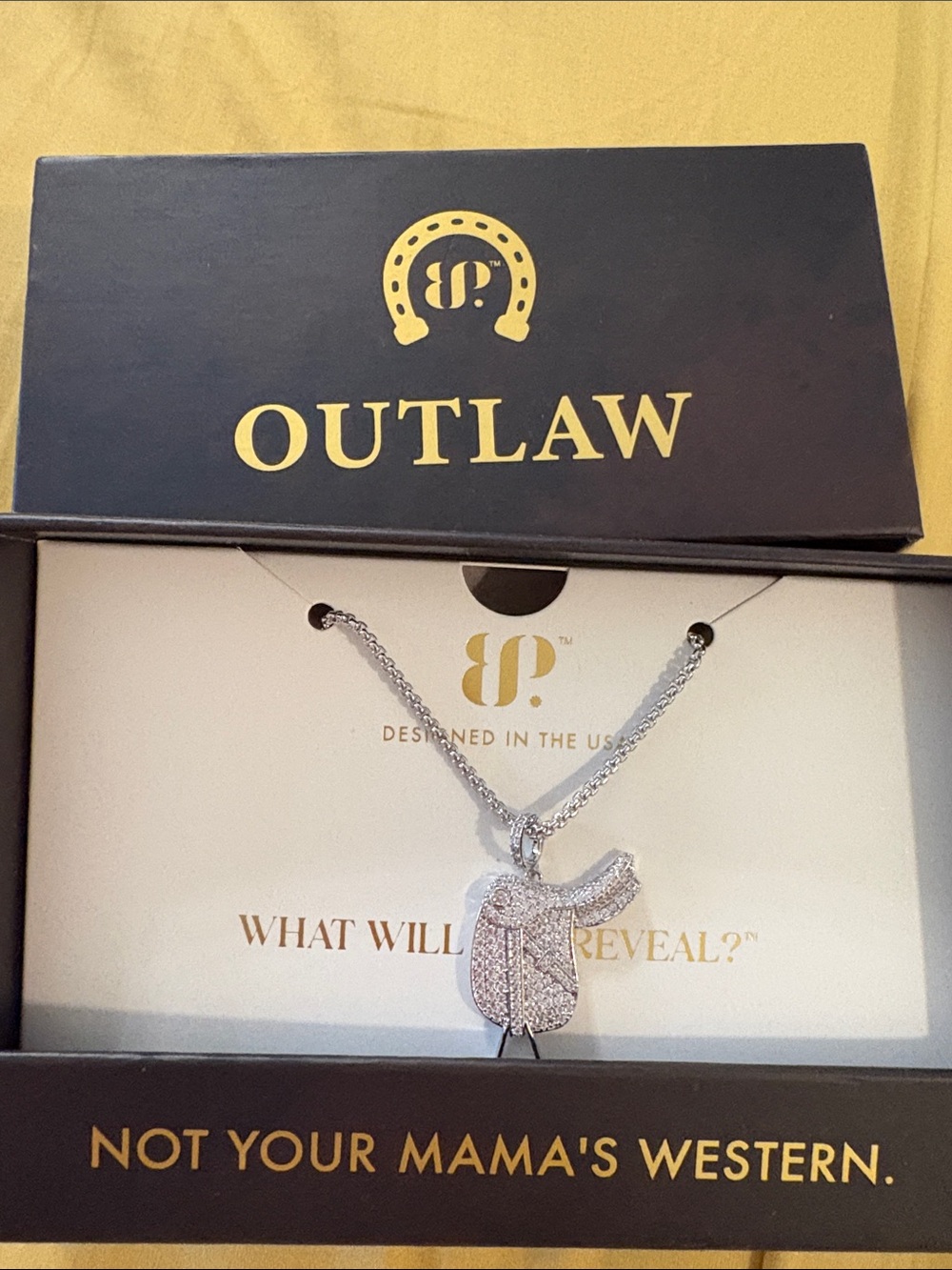 Outlaw Silver Crystal Cowboy Boot Pendant Necklace